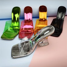時尚彩色水晶跟涼拖鞋女ladies shoes透明跟彩色PVC特色涼鞋女