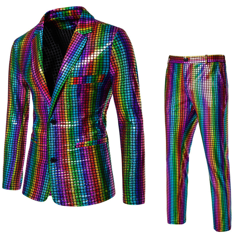 Men's Sequin Bronzing Suit Disco cos Party Stage Nightclub Shining Cool Performance Suit suit
