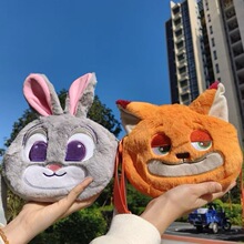卡通ins疯狂动物城单肩斜挎包包女毛绒兔子朱迪狐狸尼克可爱背包