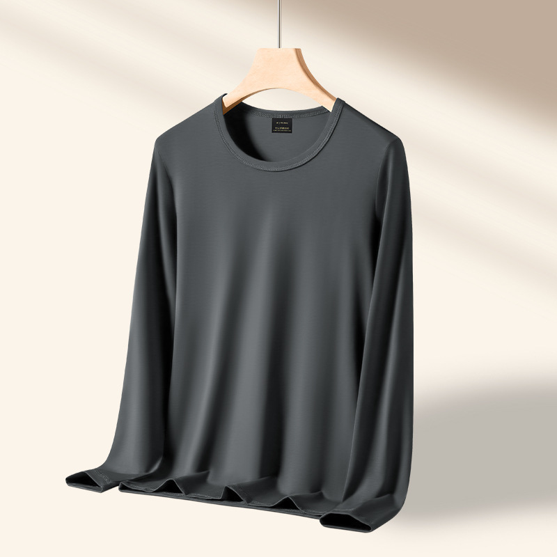 50番手シルク調モダール] メンズインナーシャツ 2025年新作 丸首 秋冬 長袖Tシャツ 薄手 おしゃれ|undefined