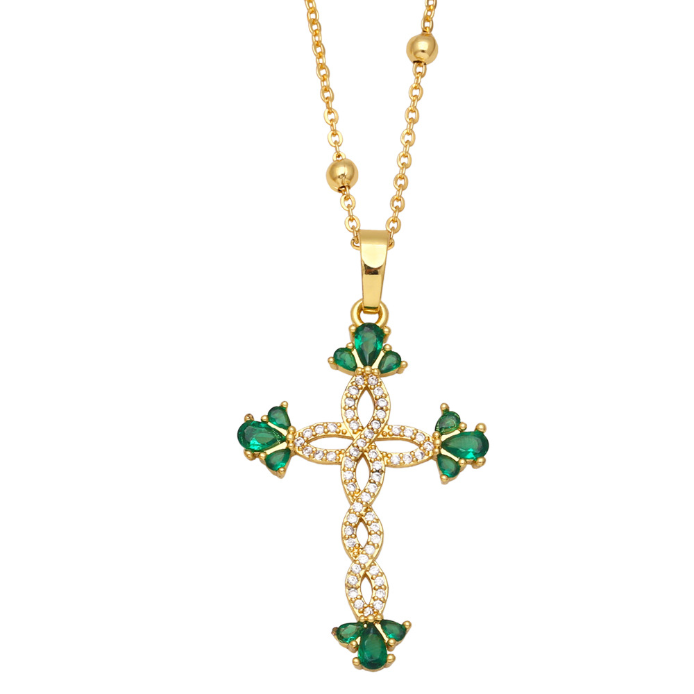 Fashion Cross Copper Necklace Inlay Zircon Copper Necklaces