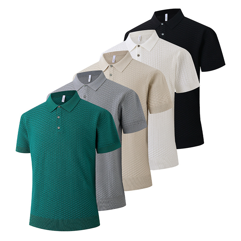 Polo camiseta de punto camiseta de manga corta hombre waffle vieja camiseta de hielo delgada de verano fábrica transfronteriza al por mayor