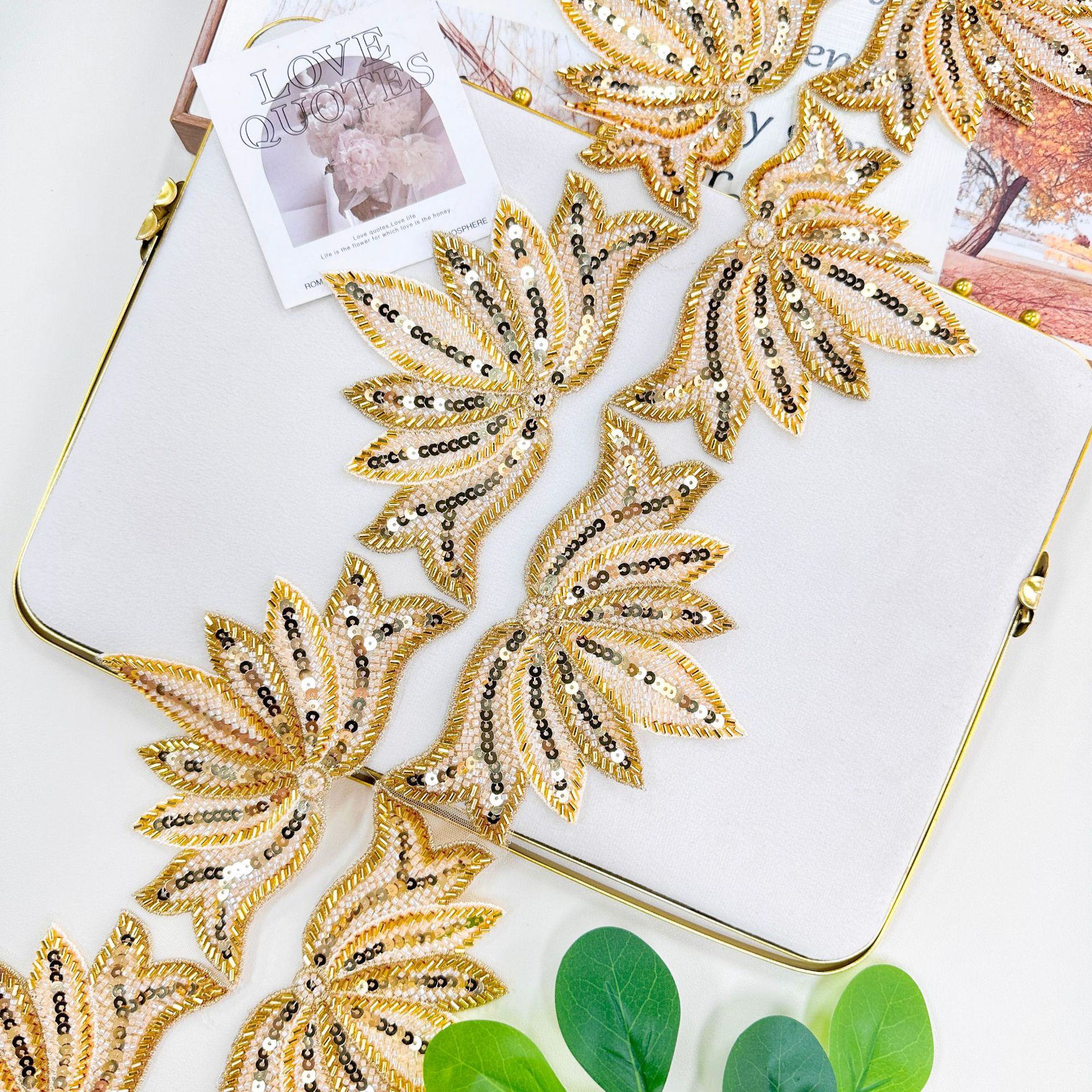 Mesh cuentas sequinilla bordado parche hojas de oro fondo de malla falda hogar ropa bolsa decoración DIY