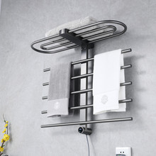 不銹鋼明裝電熱毛巾架衛生間免打孔烘干架加熱殺菌浴巾架收納架