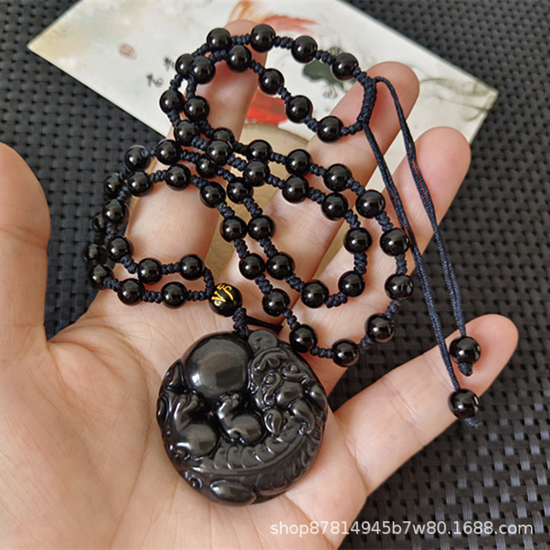 간단한 개폐식 비드 체인 (직경 35mm) 이있는 컬러 흑요석 용감한 공