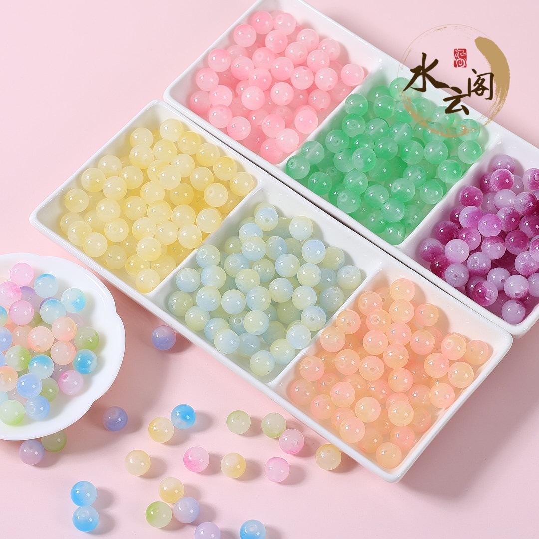 双色仿玉料渐变圆珠手工diy手串项链散珠子饰品配件串珠材料批发