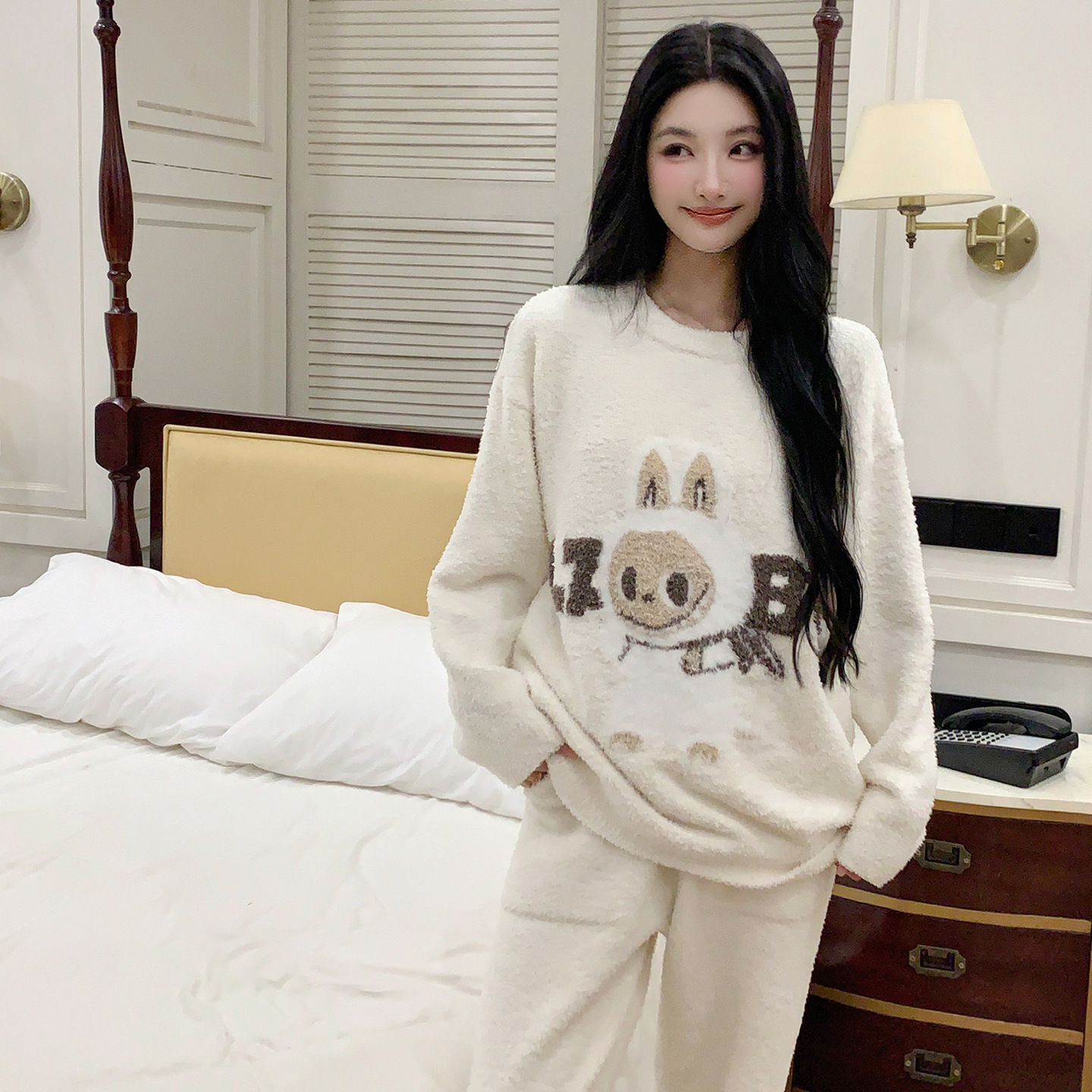 2025新款半边绒加厚保暖睡衣女秋冬软绵拉布布可爱休闲可外穿家居