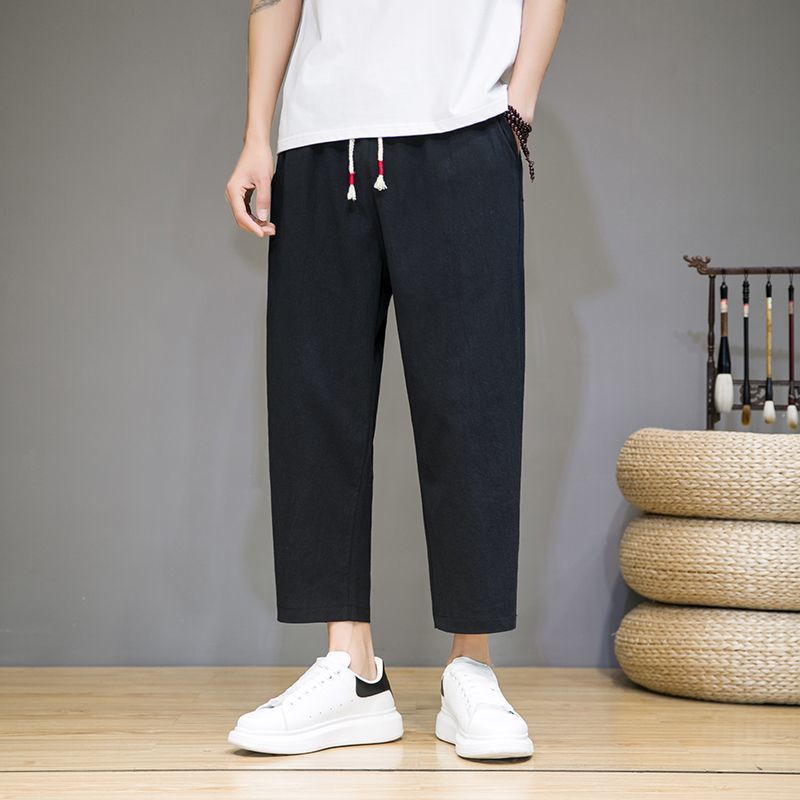 Chinese Style Linen Ankle-length Pants Men's Summer Thin Loose Straight Casual Pants Fashionable plus size Cotton and Linen Ankle-length Pants