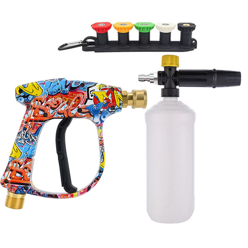 máquina de limpieza de alta presión pistola de agua de lavado de automóviles 5 boquillas de color en forma de ventilador 750 espuma de polietileno pintada cabeza de pistola de agua M22 pistola de agua