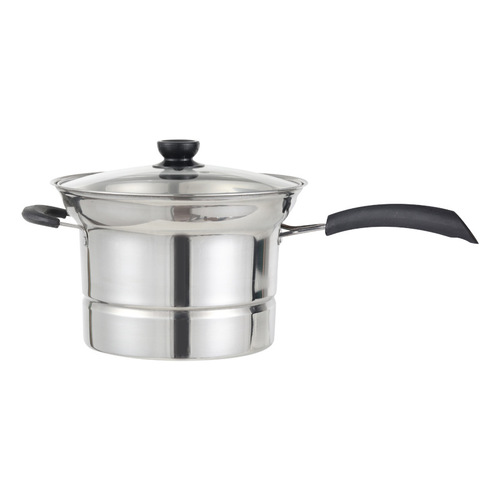 Stainless steel frying pan with tempered glass lid, multifunctional hot pot, tempura, single handle, deep frying pan