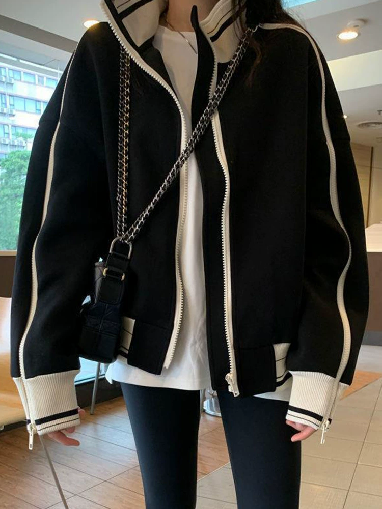 Черная демисезонная спортивная куртка в стиле Chanel для подростков, повседневная бейсбол-куртка