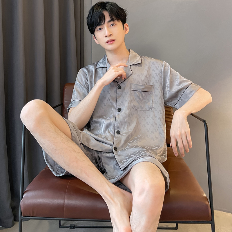 Men's Pajamas Summer Ice Silk Short-Sleeved Thin Summer Cool Silk Men's Casual Home Wear Set
