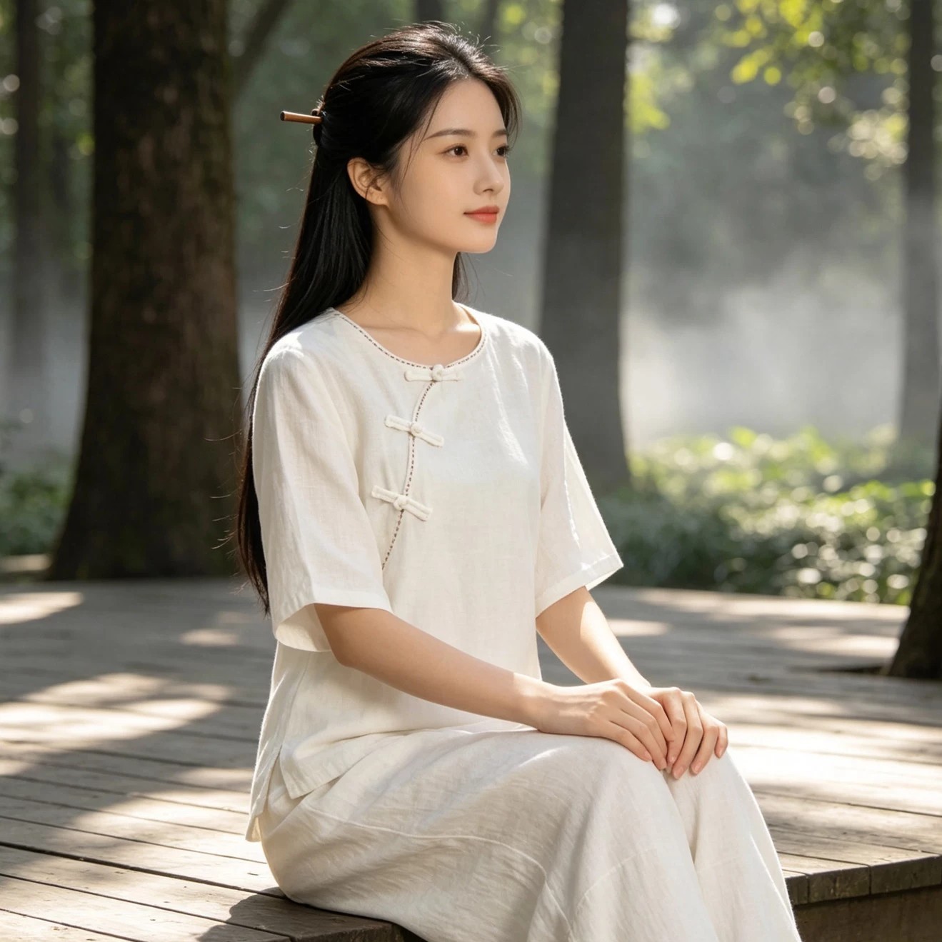 禅服套装新中式国风棉麻禅修服斜襟盘扣修行居士服女佛系禅意素衣