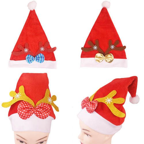 Christmas hat luminous Christmas hat children's antler hat elderly gold velvet adult non-woven common hat decoration