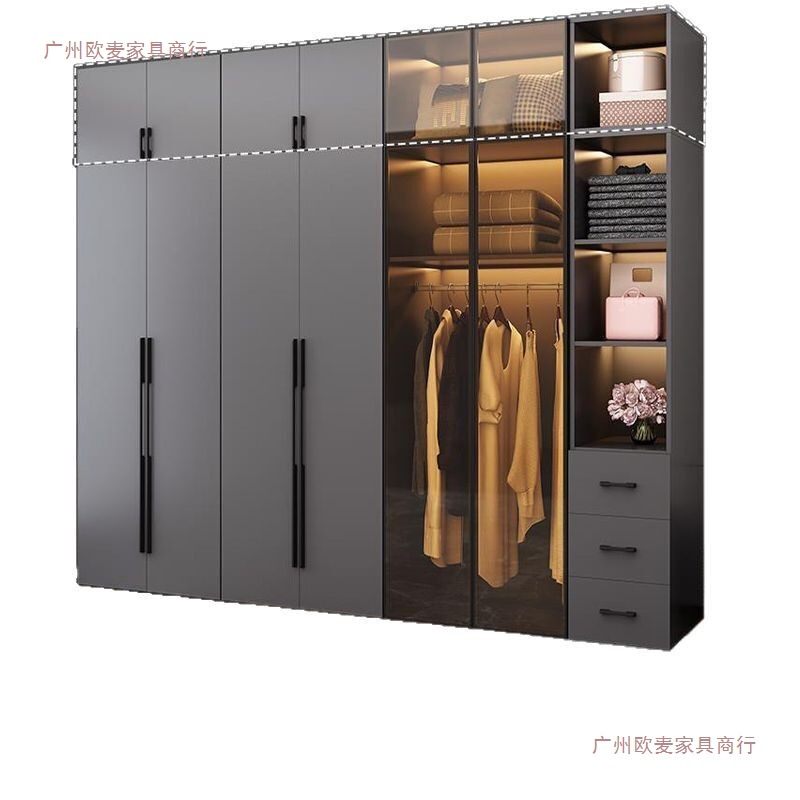 现代简约轻奢衣柜家用卧室储物柜玻璃门大衣柜组合简易衣橱|undefined