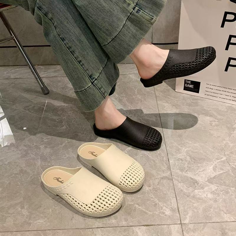 厚底编织镂空包头凉拖鞋女2025年新款舒适透气一脚蹬沙滩罗马拖鞋