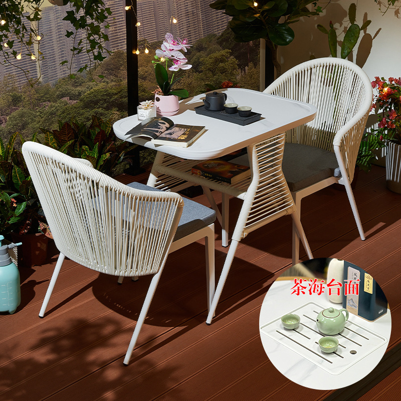 차해풍 위안바오 [직사각형 테이블 1개 + 의자 2개] 아이보리 화이트