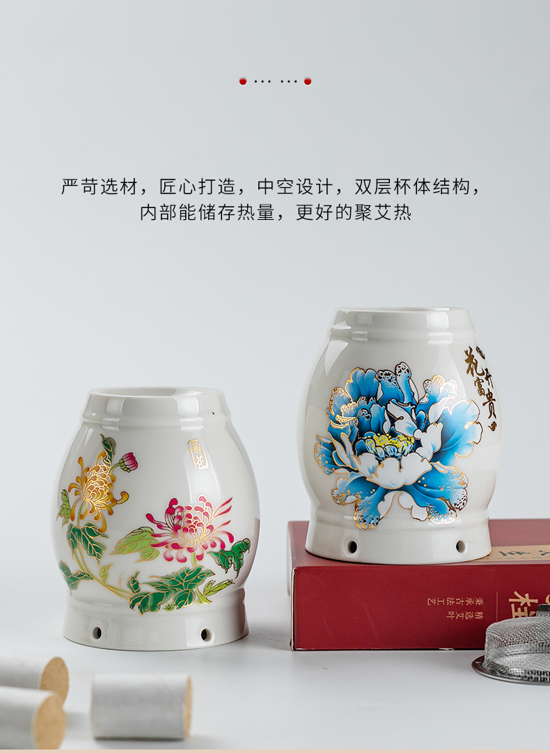 Ceramic Moxibustion Jar Multi-Purpose Home Facial Moxa Box with Steel Mesh and Cloth Cover for Warming Therapy key features