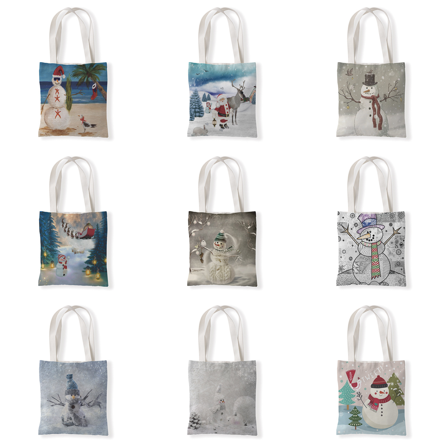 圣诞节创意印花手提时尚单肩购物袋休闲零钱袋文艺手提帆布袋