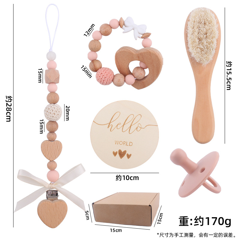 Nuevo bebé de dibujos animados amor haya mordedor hecho a mano arco chupete cadena pacificar bebé conjunto de cinco piezas