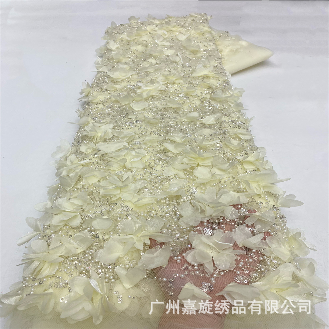 Europa y los Estados Unidos 3D Chiffon flor tridimensional vestido de boda fiesta vestido de noche accesorios de alta fijación esquinilla perlas bordadas tela