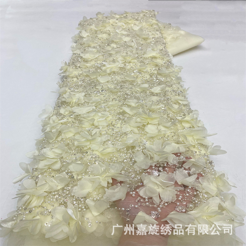 European and American Style 3D Chiffon Floral Wedding Dress Party Evening Gown Accessories High-End Sequin Bead Embroidery Fabric