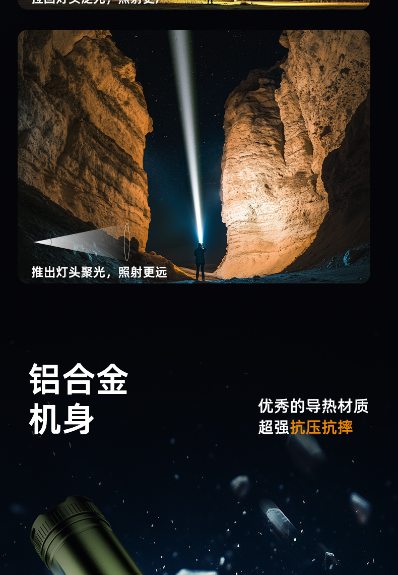 Cross-Border High-Intensity Ultra-Bright Flashlight with Multiple Light Sources, Ultra-Long Battery Life, Aluminum Alloy Night Lighting, Fishing Stand, Night Fishing Light