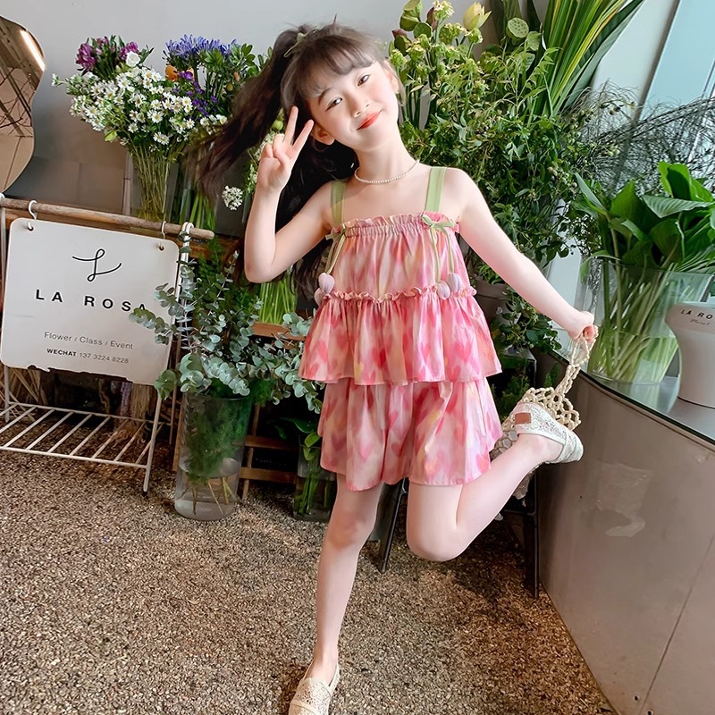 Moda estiva per bambine 2024 Nuovo top con spalline per bambole, pantaloni a gamba larga, set da due pezzi per bambini di taglia media e grande_voghion.com