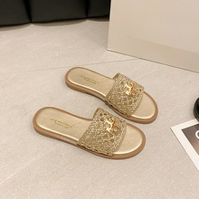 2025年新款Tory爆款非洲编织鞋面一字外穿拖鞋Women Slippers女鞋