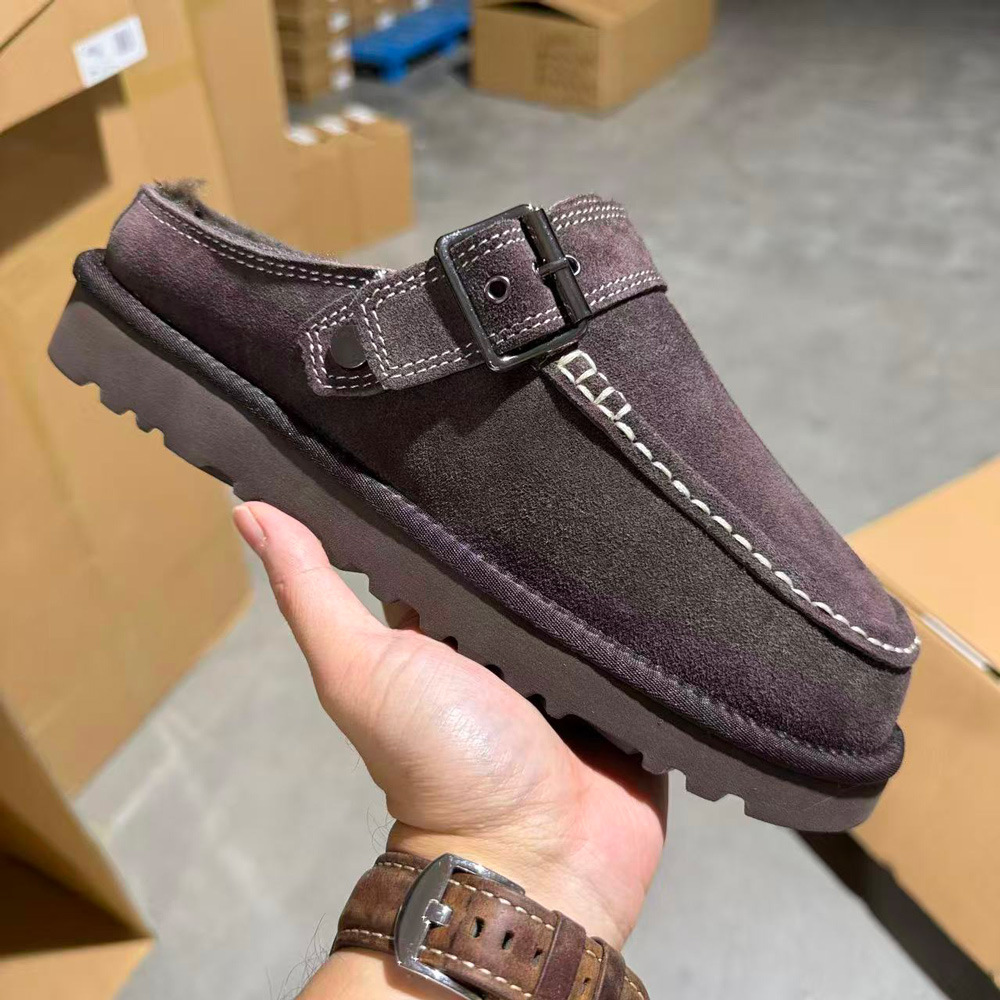 Factory direct photo of new popular foreign trade fashion retro flat mules with closed toe, genuine leather and fur, versatile slip-on shoes