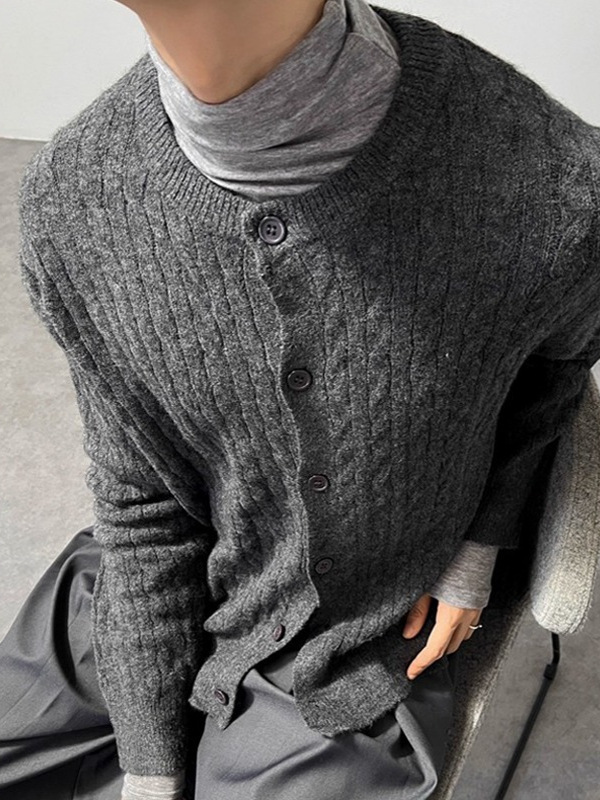 Soft and Waxy Twist Rope Knitwear Cardigan Knitwear Men's Autumn and Winter Lazy Style Loose Casual Versatile Top