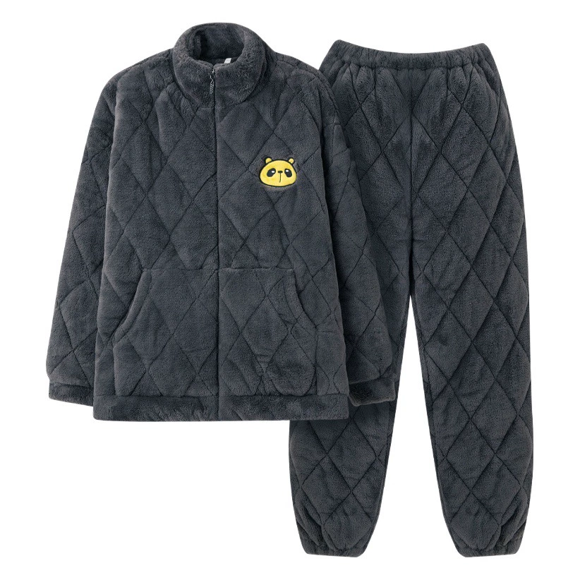 [Хлопковая теплая одежда] Осенне-зимняя Пижама Мужская трехслойная хлопковая утолщенная Коралловая Флисовая теплая Мужская Флисовая хлопковая одежда Домашняя одежда