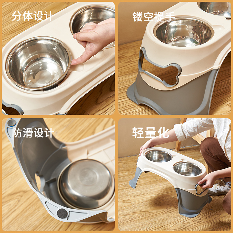 Tazón de comida para mascotas tazón de acero inoxidable perro gato agua potable antidetonante pierna alta doble tazón perro grande soporte cervical hervidor de agua potable