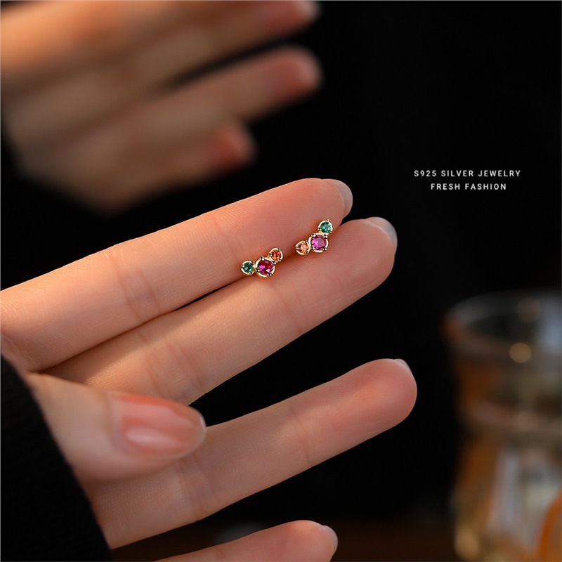 Colored Zircon Mini Stud Earrings For Women High-end Design_voghion.com