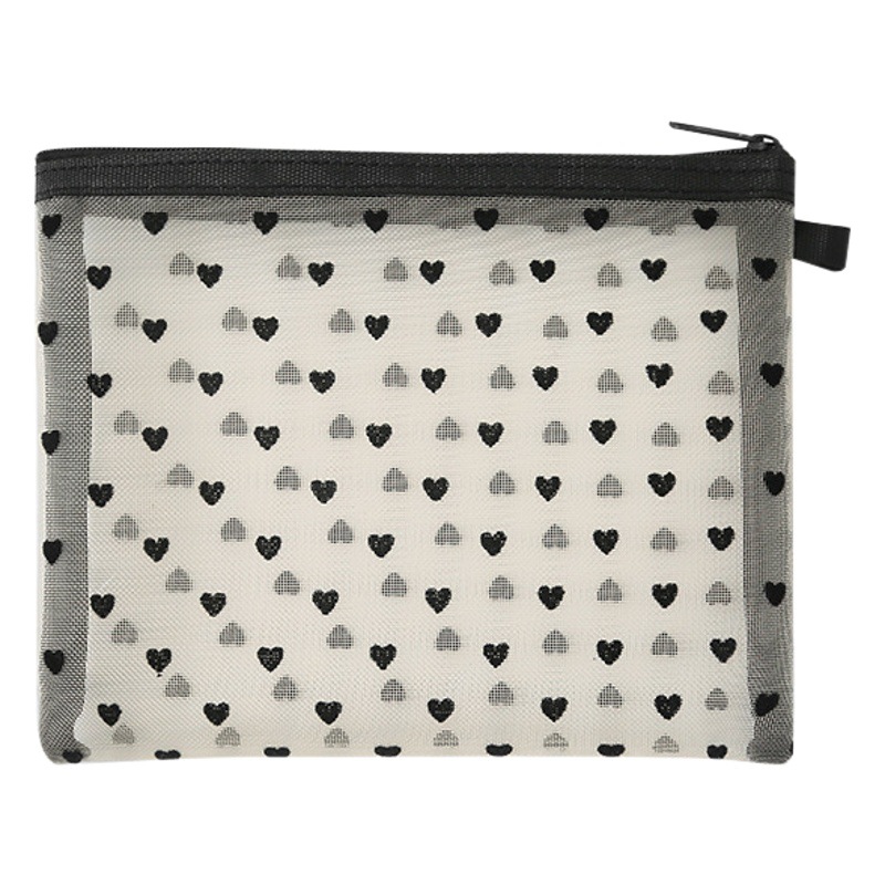 Mini bolsa de cosméticos de hilo de red de amor bolsa de flocado portátil bolsa mediana bolsa de boca transparente multifuncional