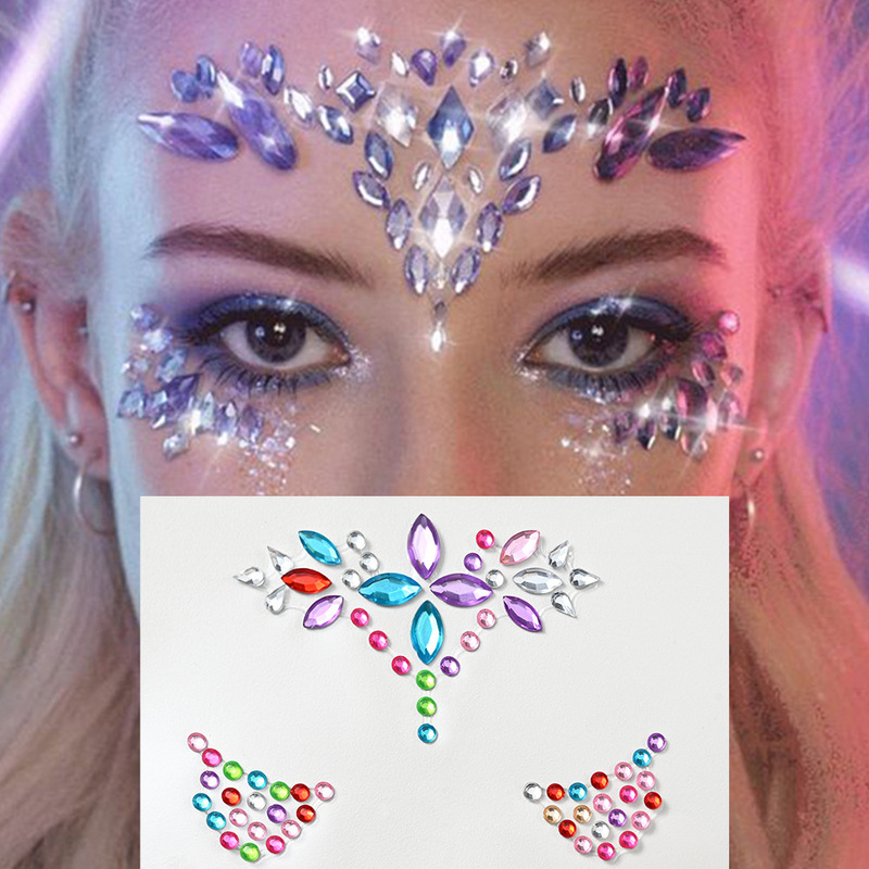 Facial Tattoo Stickers, Crystal Diamond Stickers for the Forehead, Facial Stickers with Rhinestones, Decorative Acrylic Stickers in European and American Style