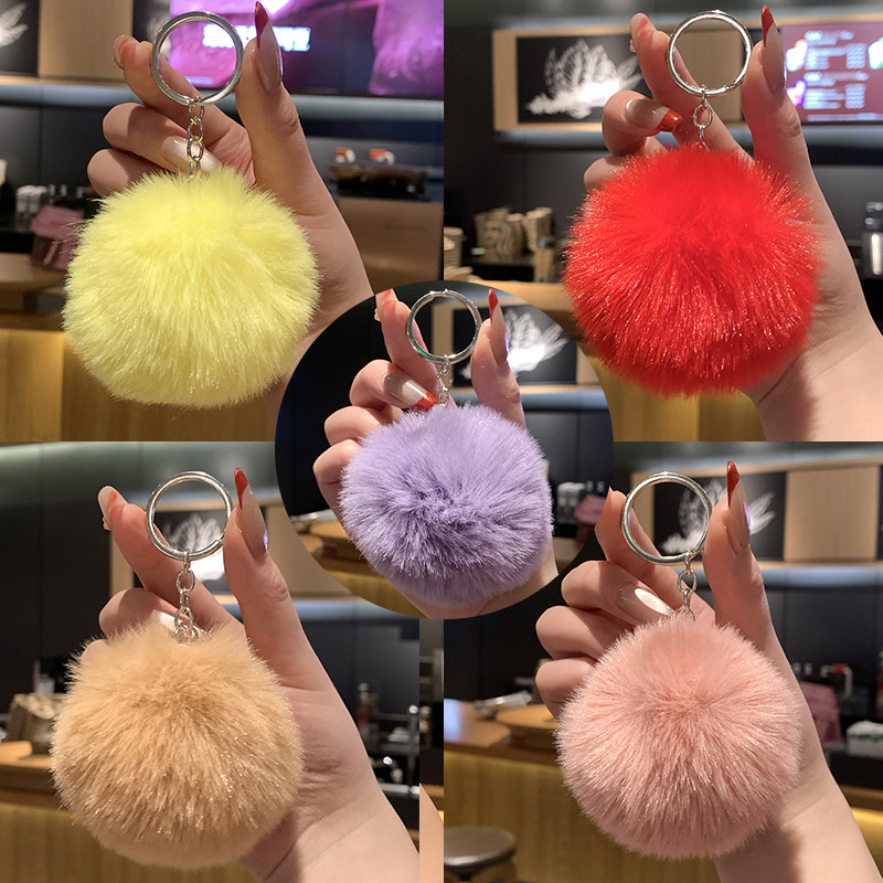 Gran bola de peludo llavero auténtico lindo peludo colgante llave de coche estudiantes pareja regalos colgante al por mayor