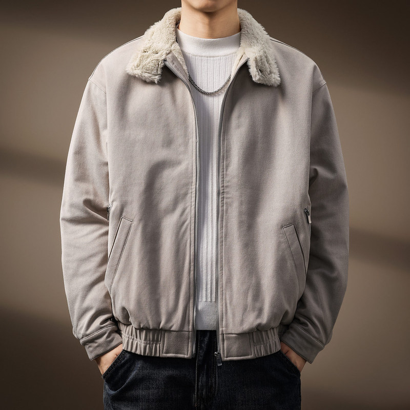 High-End Harrington Stand-Up Collar Imitation Rabbit Fur Jacket Men's Winter New Velvet Warm Seat Mountain Eagle Fur Collar Cotton Jacket