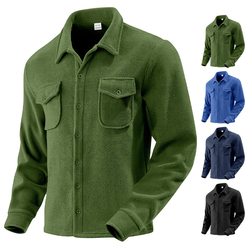 25 European and American Cross-Border Amazon Heavyweight Men's Velvet Workwear Long-Sleeved Outdoor Tactical Hunting Jacket Shirt Casual