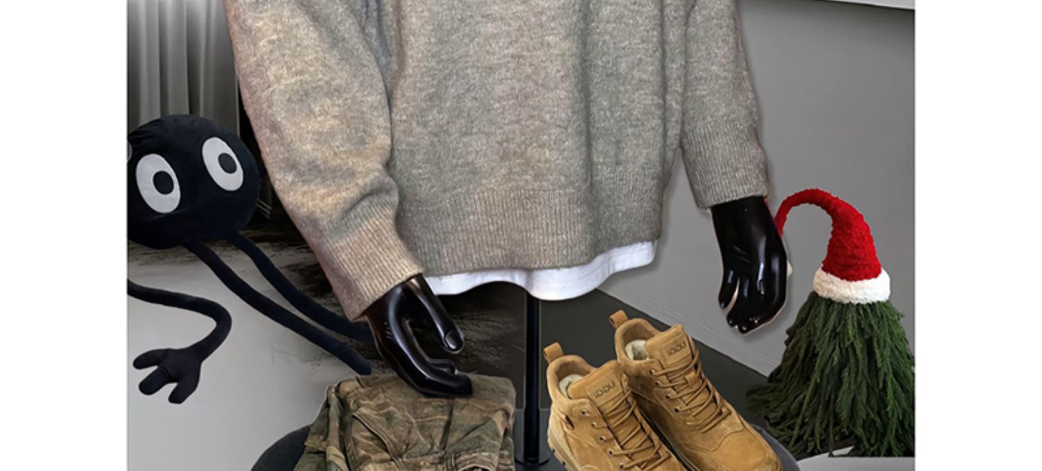 Pull rétro américain à col Henry pour homme et femme, idéal pour l'automne et l'hiver. Style décontracté et haut de gamme, avec un bas en maille tendance._voghion.com