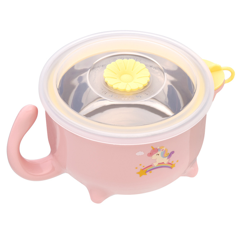 Water-Filled Insulated Bowl Children's Tableware Set Supplies Eating Supplementary Food Bowl Baby Stainless Steel Bowl with Spoon Wholesale Feeding