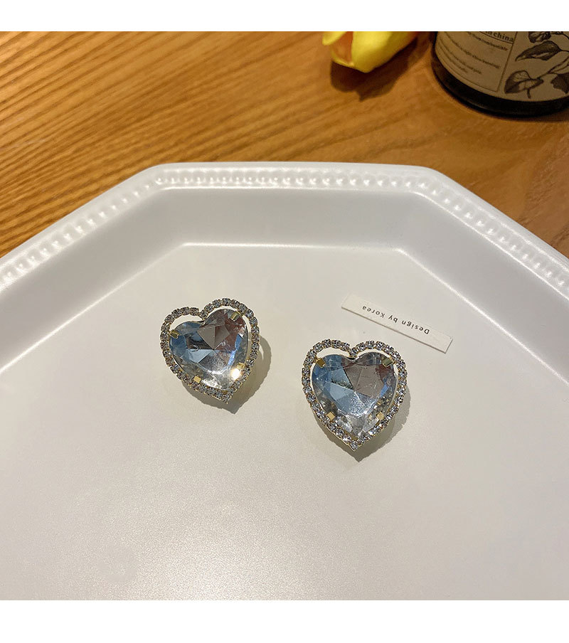 Sweet Heart Shape Copper Plating Inlay Zircon Ear Studs 1 Pair