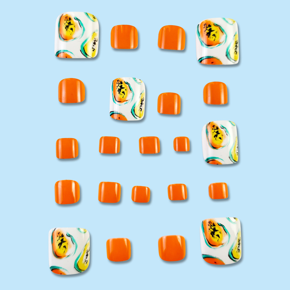 Nuevas piezas de uñas postizas para los pies, uñas de color naranja papaya simples y brillantes, piezas de uñas postizas de estilo europeo y americano, muy vendidas en el extranjero. image 4