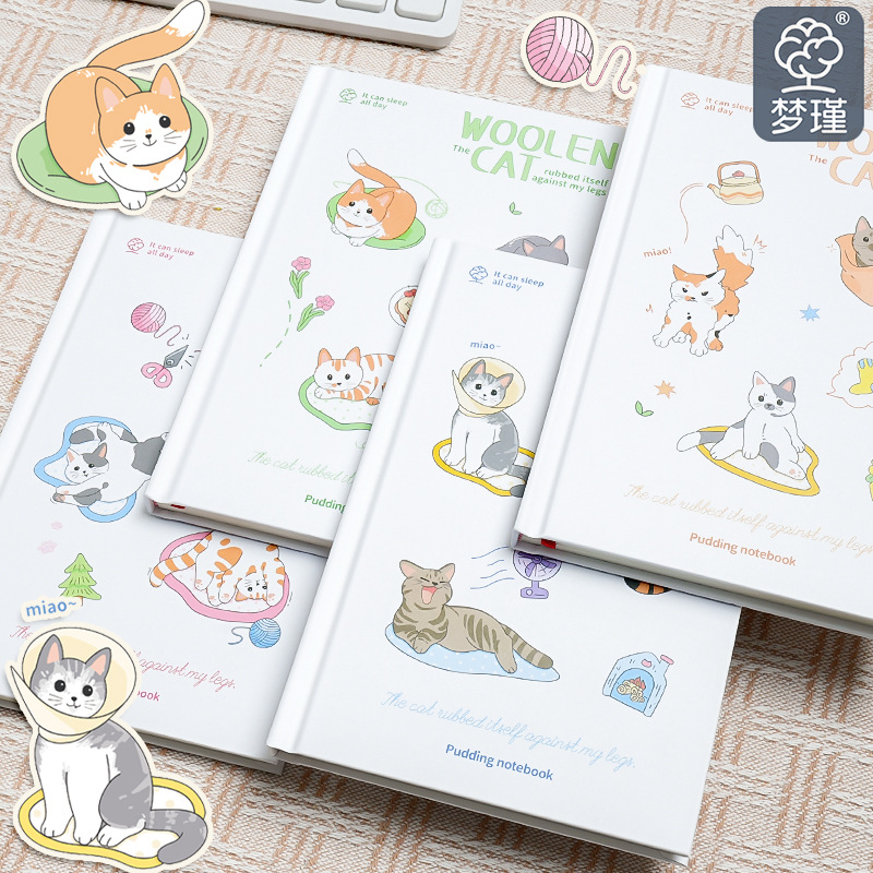 Cuaderno diario de línea horizontal de estudiante de gato lindo de alta calidad de tapa dura A5