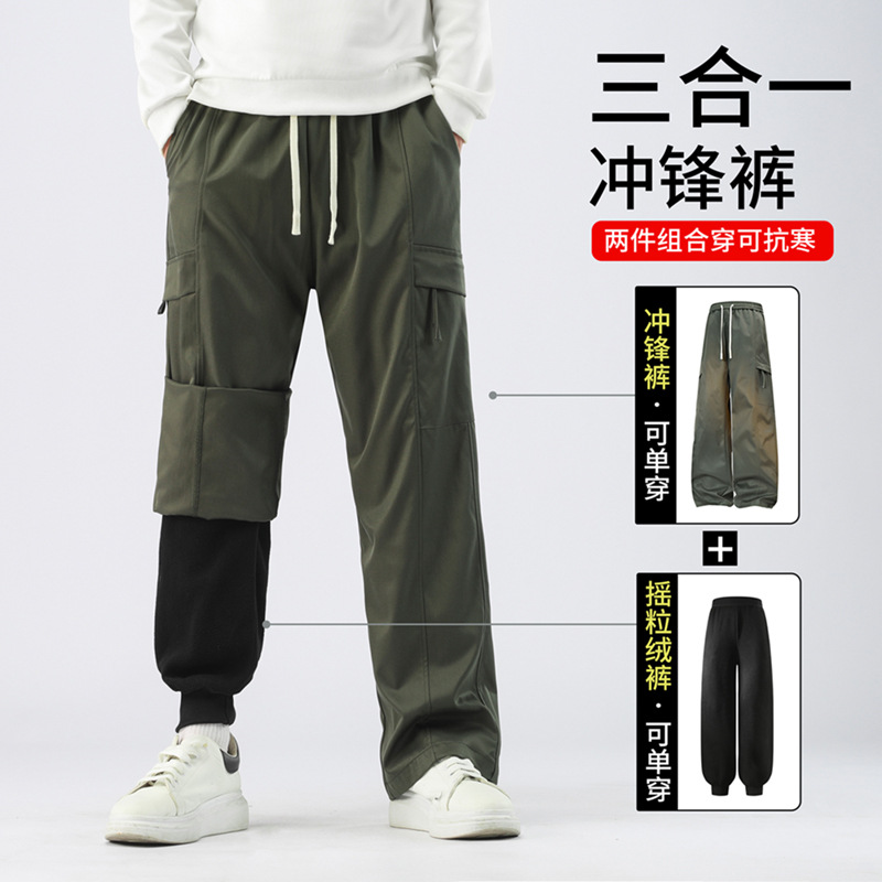 男女休闲裤子2025冬季休闲宽松直筒抽绳潮流美式工装男长裤-883