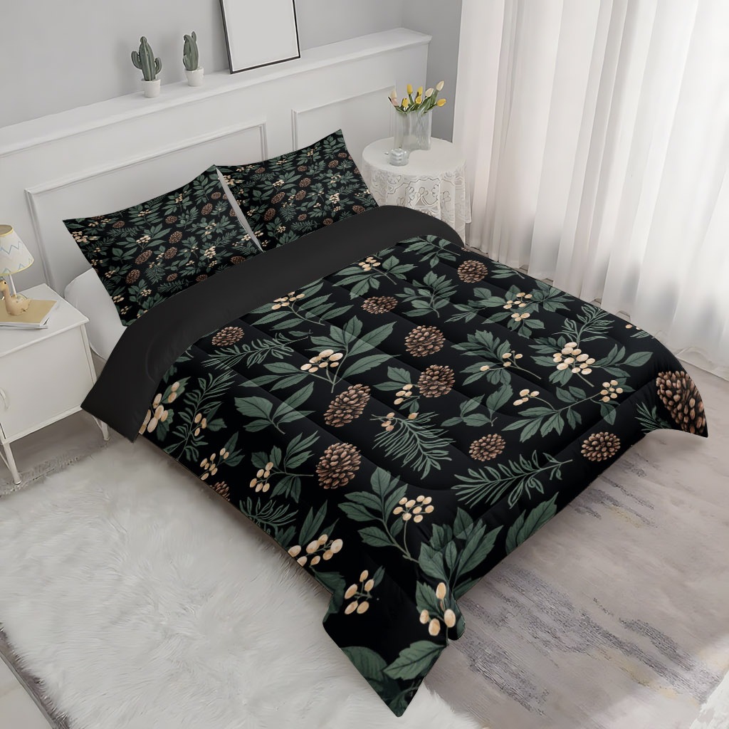 TEMU / JIT hoja transfronteriza y pinos impresión digital HD 180gms colcha colchón conjunto de dibujo se puede ajustar