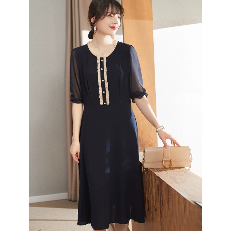 Летнее платье для мамы на день женской одежды, шифоновое платье с рукавами, новинка 2025 года, летняя стильная юбка для женщин среднего и пожилого возраста, уменьшающая возраст