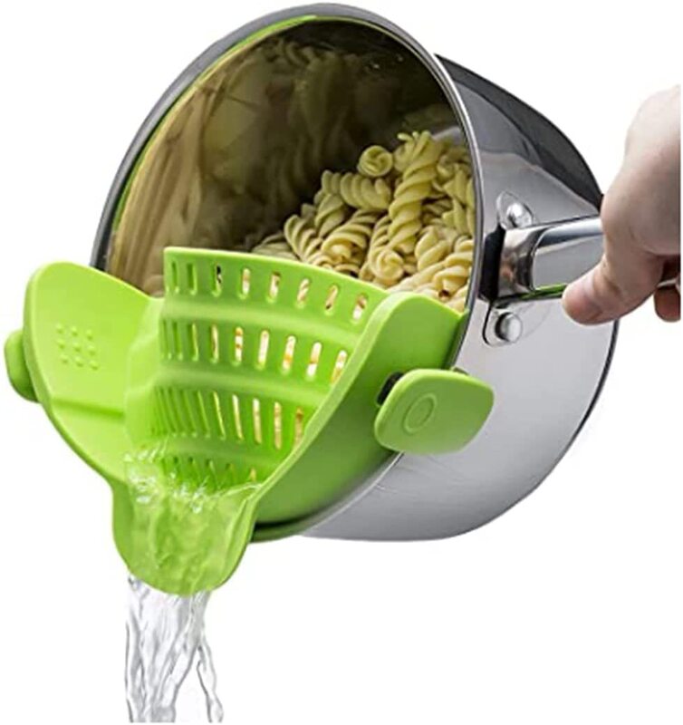 外贸亚马逊硅胶意面过滤器宽口沥滤水器蔬菜水果过滤夹锅边沥水挡|undefined