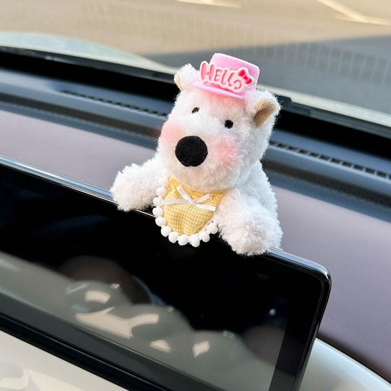 Linda decoración de coche de West Highland pantalla de control central de coche muñeca de fiesta cachorro accesorios de coche pantalla de visualización decoración de pantalla