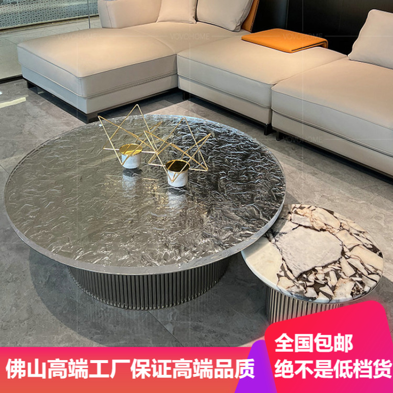 Italian Light Luxury Czech Crystal Coffee Table Glass CC Living Room Designer Wave Round Coffee Table Side Table Combination